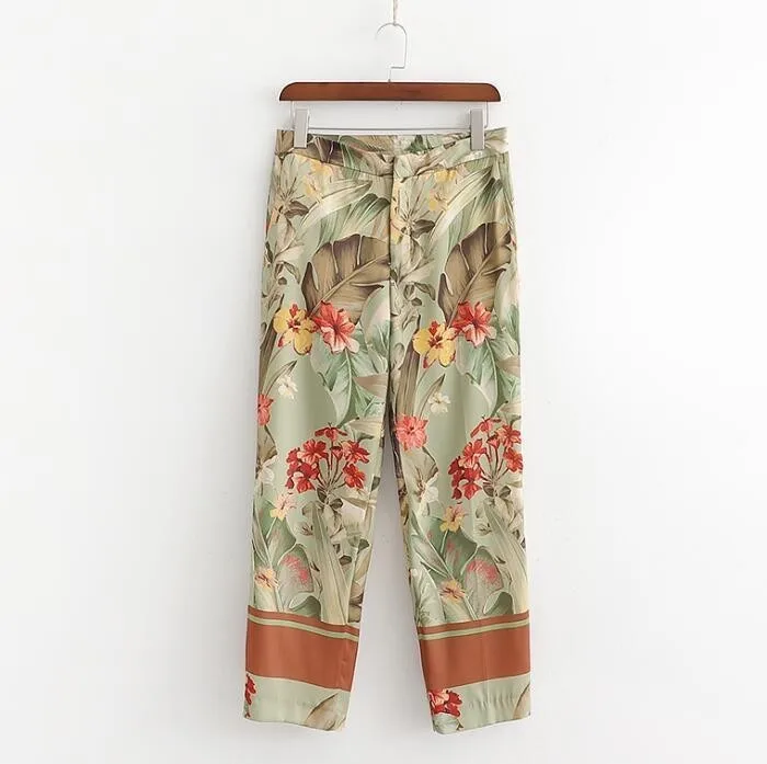 only pant Летний костюм, набор для отдыха, кимоно, Блейзер, куртка, высокая талия, прямые брюки, комплект из двух предметов, цветочный принт, одежда для отдыха для женщин - Цвет: only pant