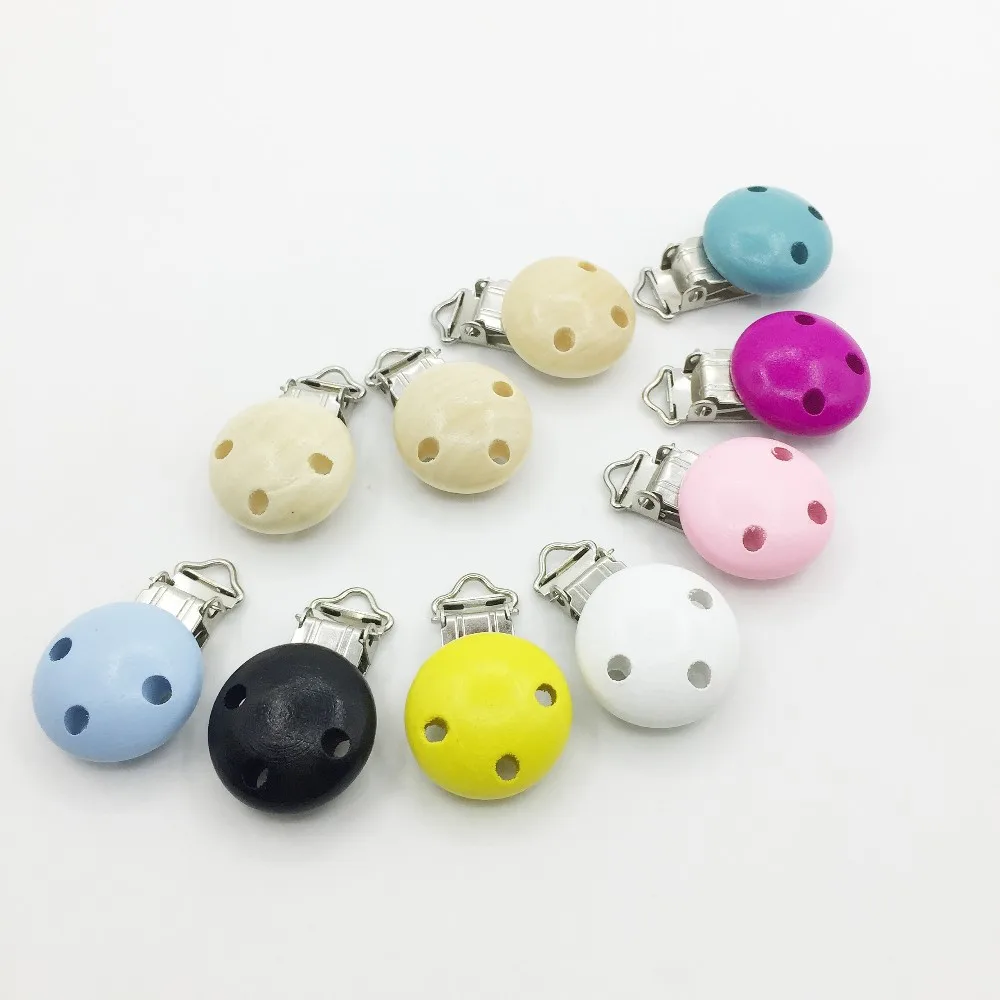 

NEW MODEL! 50Pcs Round wooden top suspender clips children safe certified pacifier clips Ref.