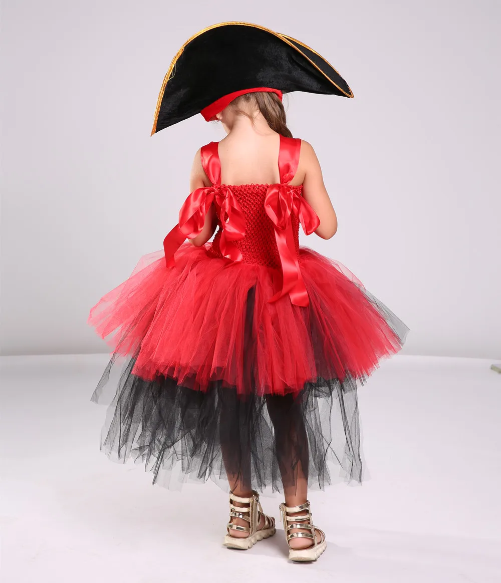 Girls Cosplay Pirate Tutu Dress Trailing Ball Gowns For Children Halloween Costume Kids Girl Birthday Party Tulle Princess Dress