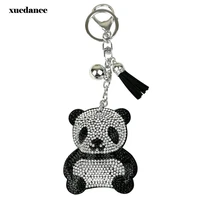 new panda keychain leather tassel key holder metal crystal key chain keyring charm bag auto pendant gift wholesale price