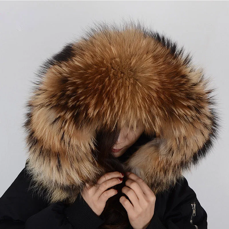 Winter Coat Female Neck Cap Long Warm Genuine Fur Scarf Big Size Neck scarf Fur Collar Real Raccoon Fur Women Scarves L44
