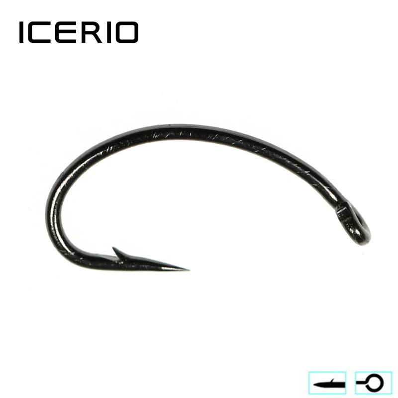 ICERIO 500 шт. крючок для завязывания мух Nymph Bug креветка Скад Pupae личинки Caddis мухи для рыбной ловли Крючки#8~#16 рыболовный крючок