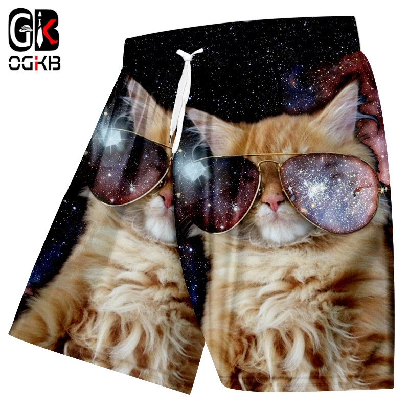 Шорты пляжные OGKB мужские популярные спортивные с 3D принтом звездного неба кота