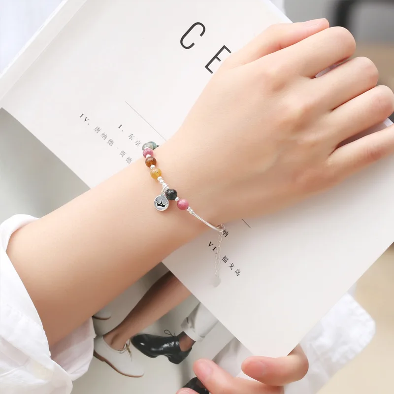 Tourmaline Bracelet S925 Pure Silver Original Handmade Water Crown Round Brand Sweet Jewelry with Box | Украшения и аксессуары