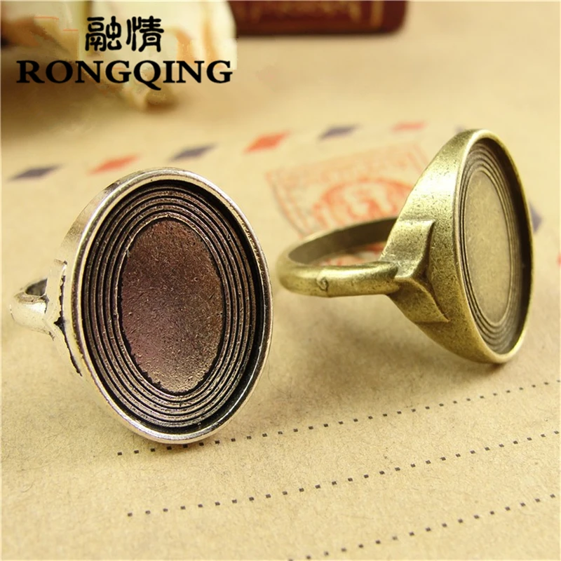 

RONGQING 18*13MM Oval Ring Bases 40pcs/lot Rings Settings in Antique Siver and Bronze DIY Accessories Jewelry Crafts