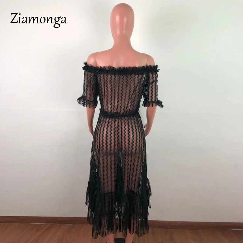 Ziamonga новые модные женские черные полосатые прозрачные кружевные платья с