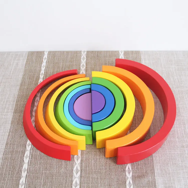 Деревянные строительные блоки Монтессори радуга для детей, 7 штук, детские игрушки для дошкольного образования, обучающие пособия, дропшиппинг.
