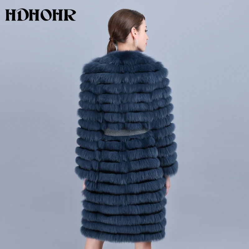 HDHOHR 2022 New Real Fox Fur Coat Women Natural Fox Fur Coat With Belt Fashion High Quality Long Strip Jackets Lady Fox Fur Coat enlarge