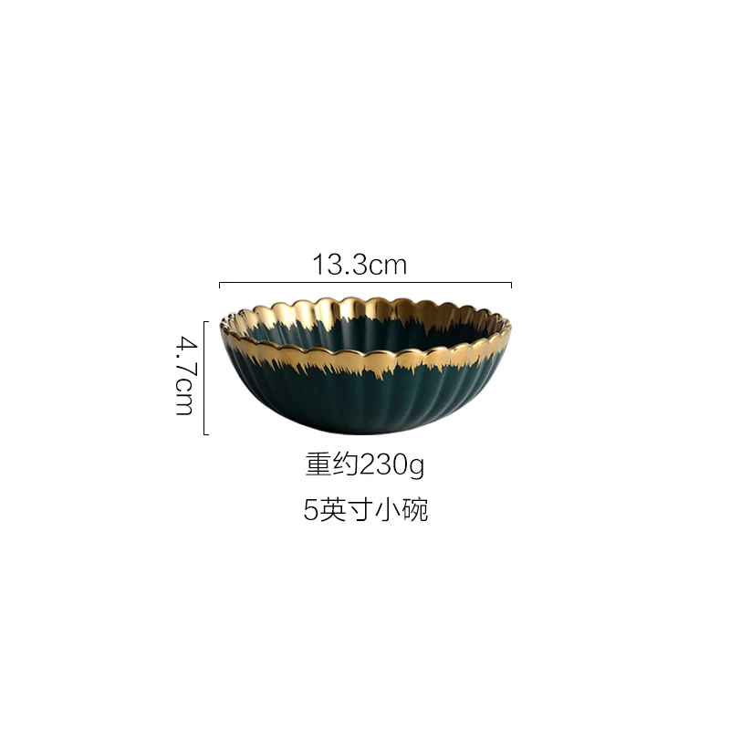 5 inch Bowl Глод обод зеленая посуда обеденные пиалы и тарелки набор американский стиль рисовый салат суп миска для десерта тарелка посуда - Цвет: 5 inch Bowl