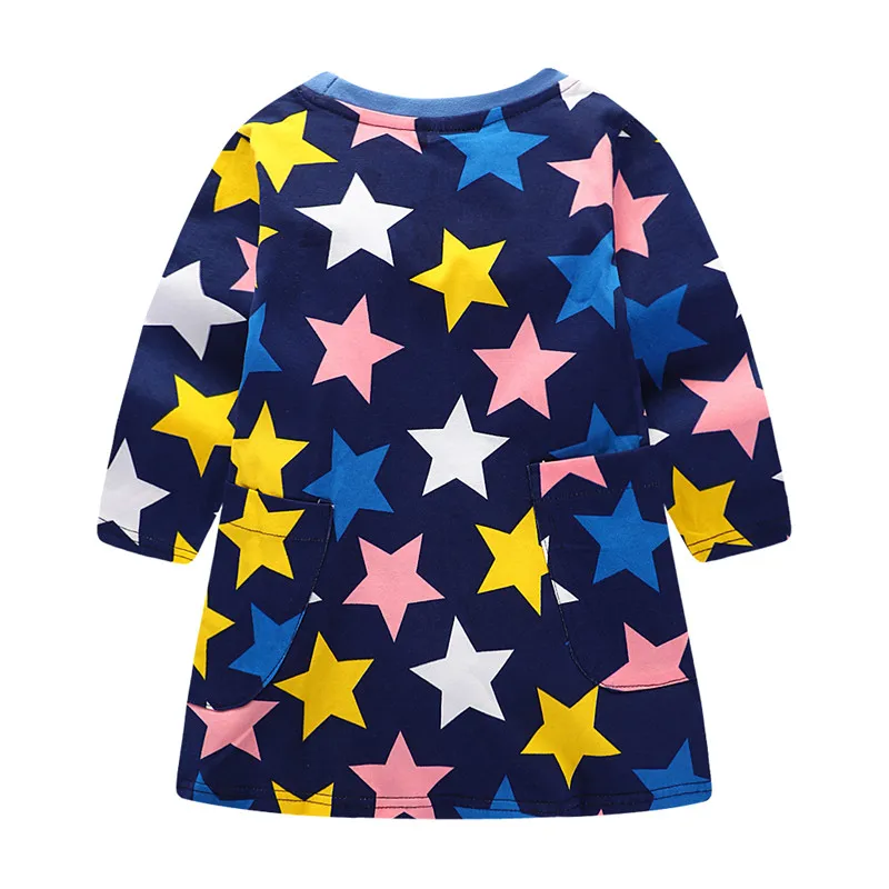 Novelty long sleeve baby girls dress printed colourful Five-pointed stars autumn clothes top quality clothing | Детская одежда и