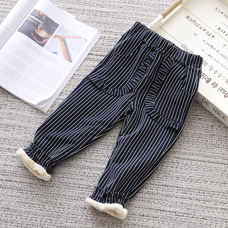 2017 г. Зимние кашемировые повседневные штаны в полоску с ушками для девочек