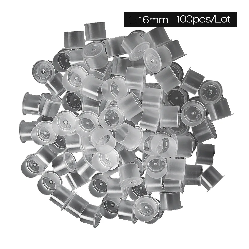L 100Pcs Tattoo Ink Cups Plastic Microblading Tatuagem Acessorios Pigment Caps With Bottom S/M/L For Needle Tip Grip Power Supply - Цвет: L