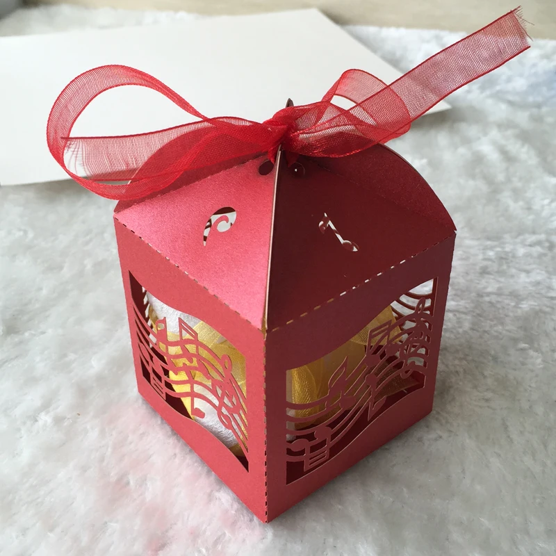 

100pcs Free Ribbon Music Theme Paper Favor Box Laser Cut Note Pattern Wedding Birthday Party Decorations Candy Gift Box