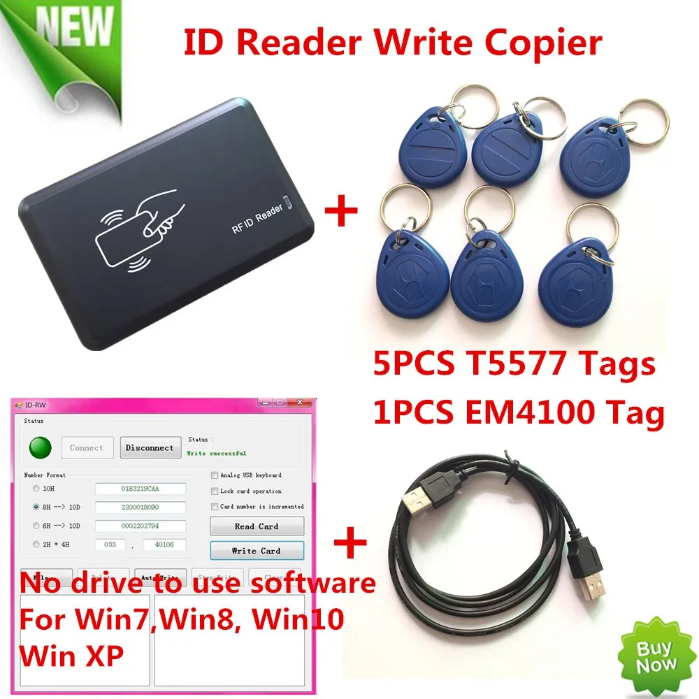 Считыватель идентификационных карт RFID, 125 кГц, записывающее устройство, копировальный аппарат для контроля доступа, 5 бирок EM4305/T5557, демонстрационное программное обеспечение