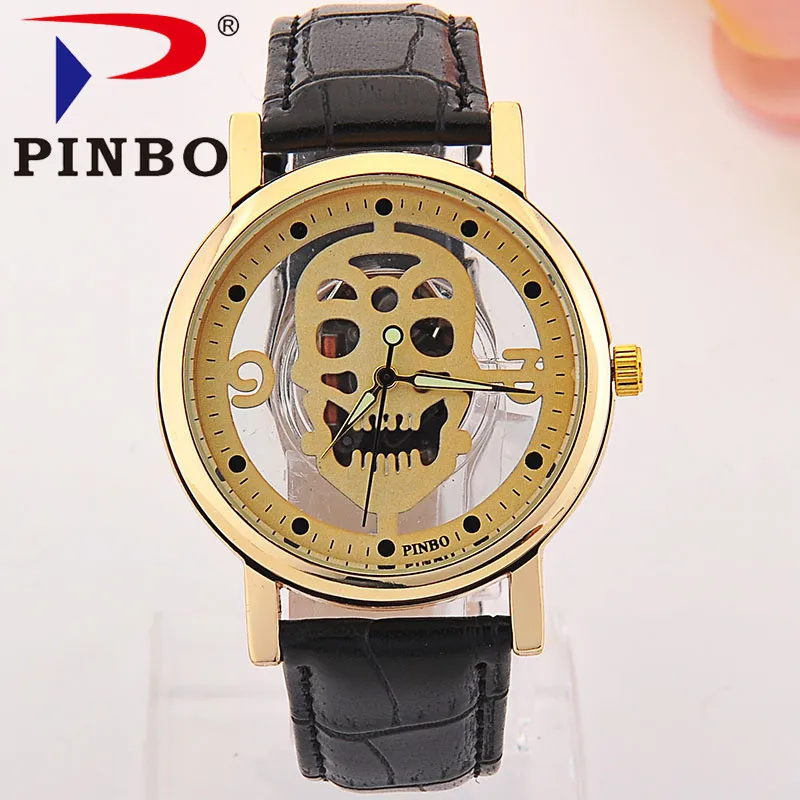 New Brand Men Watches Skull Imitation Skeleton Watch Faux Leather Analog Quartz Fashion Causal Mens Clock reloj de hombre | Наручные часы