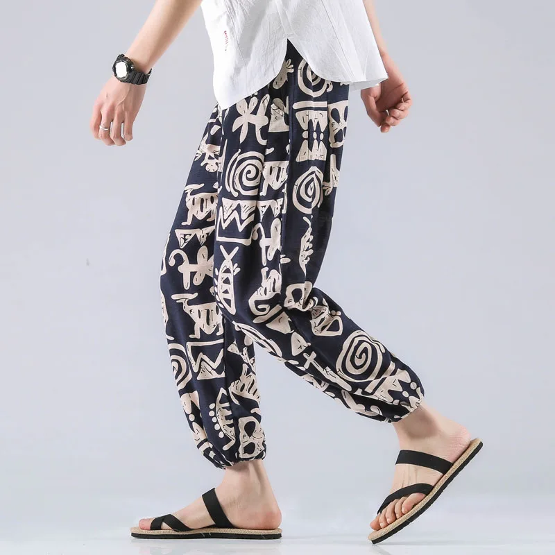 

Mens Joggers Male Trousers Summer Leisure Trousers Linen Cotton Elastic Waist Men Pants Regular Straight Bottom Flax Men Casual
