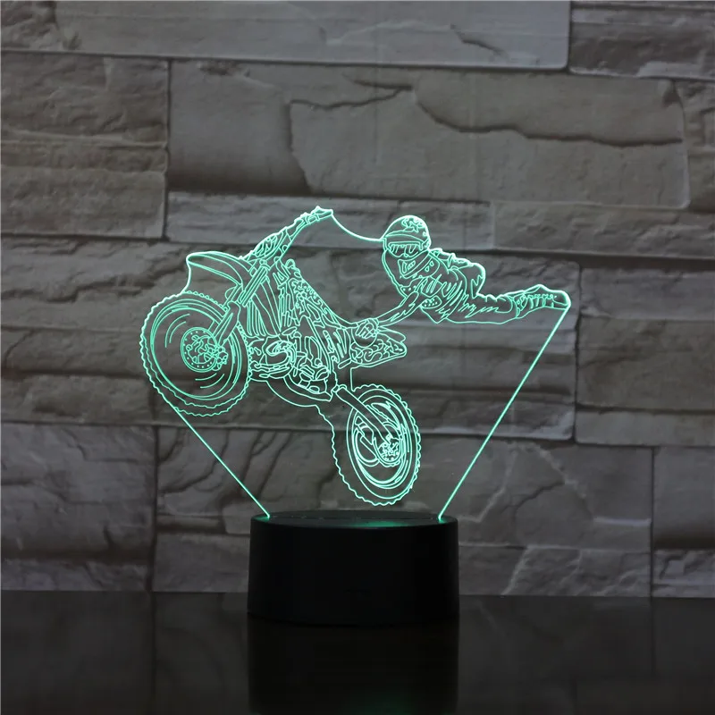 Motorbike Rider 3D Optical illusion Night Light Motorcycle Dirt Bike LED Modern Wall Lamp Freestyle Motorcross Table | Лампы и