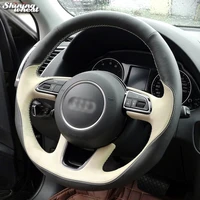 shining wheat black beige leather hand stitched car steering wheel cover for audi q3 q5 2013 2015 q7 4l 2011 2015 sq5 8r