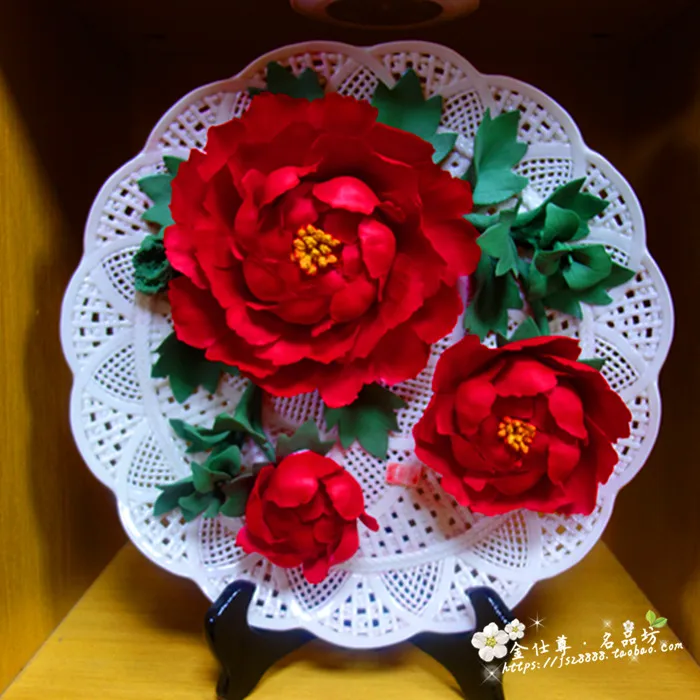 

crafts decor hand wedding cutting dies home 14 inch peony ceramic hanging plate Luoyang porcelain ornaments boutique new hand wo