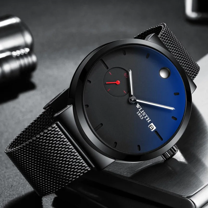 2018 новые модные простые мужские часы водонепроницаемые синие точечные