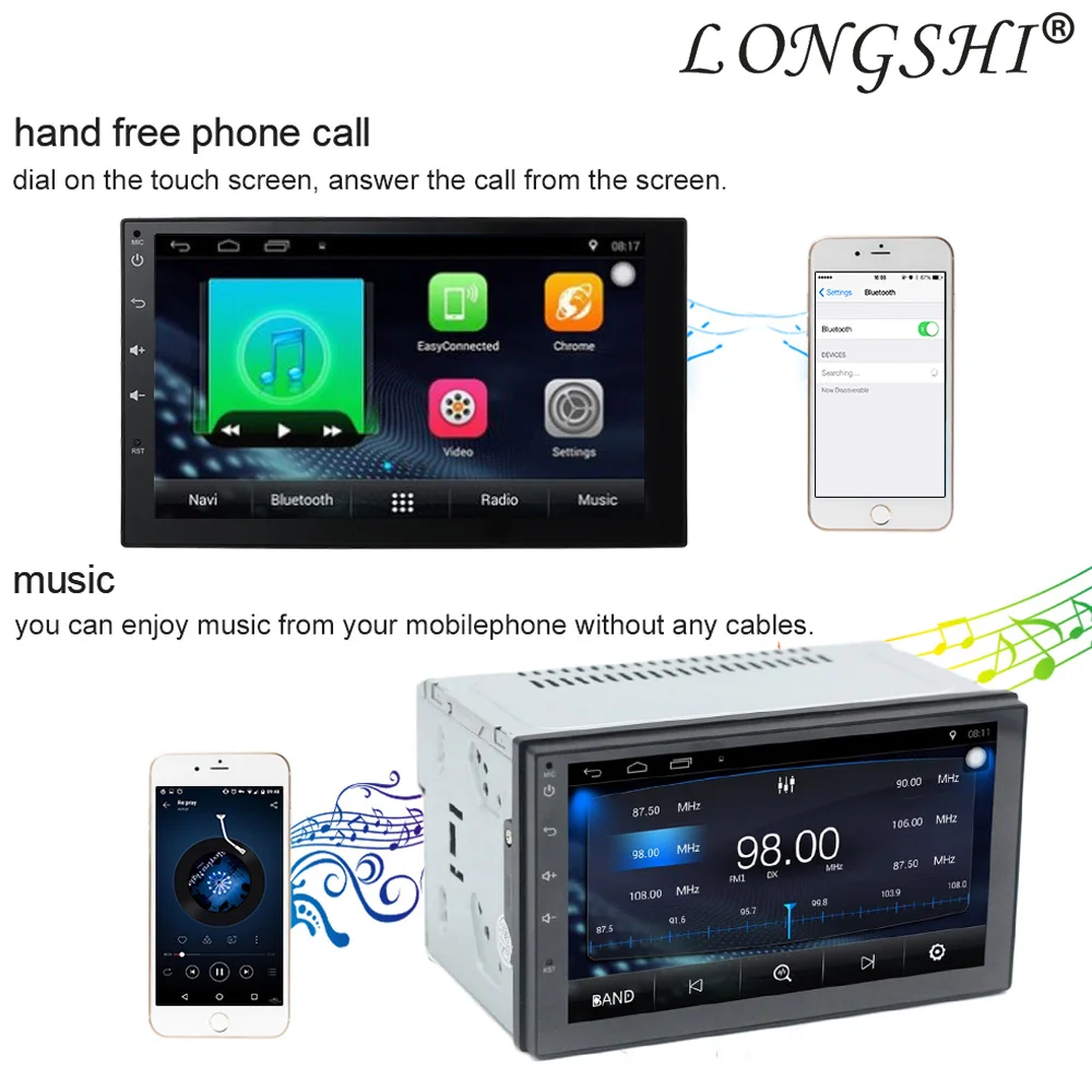 Автомобильный мультимедийный плеер LONGSHI Android 6 0 Bluetooth 2 Din универсальный GPS
