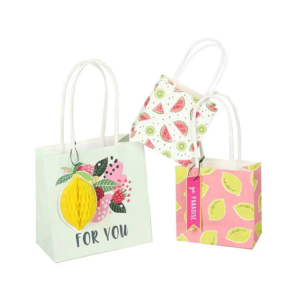 Упаковка из 3 летних фруктовых бумажных подарочных пакетов соты лимонный арбуз