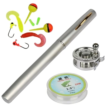silver Миниатюрная карманная катушка для ловли со льдом и удочкой, набор комбо из алюминиевого сплава, ручка, удочка для соленой воды, пресноводная, расширенная, 1,34 м - Цвет: silver