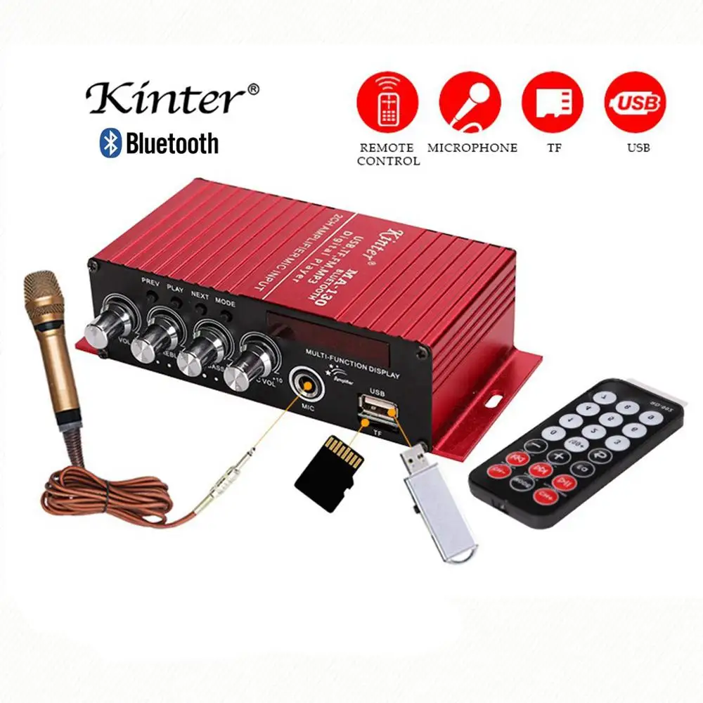Kinter MA130 Bluetooth микрофон аудио усилитель 12 в автомобильный HIFI домашний USB FM вход