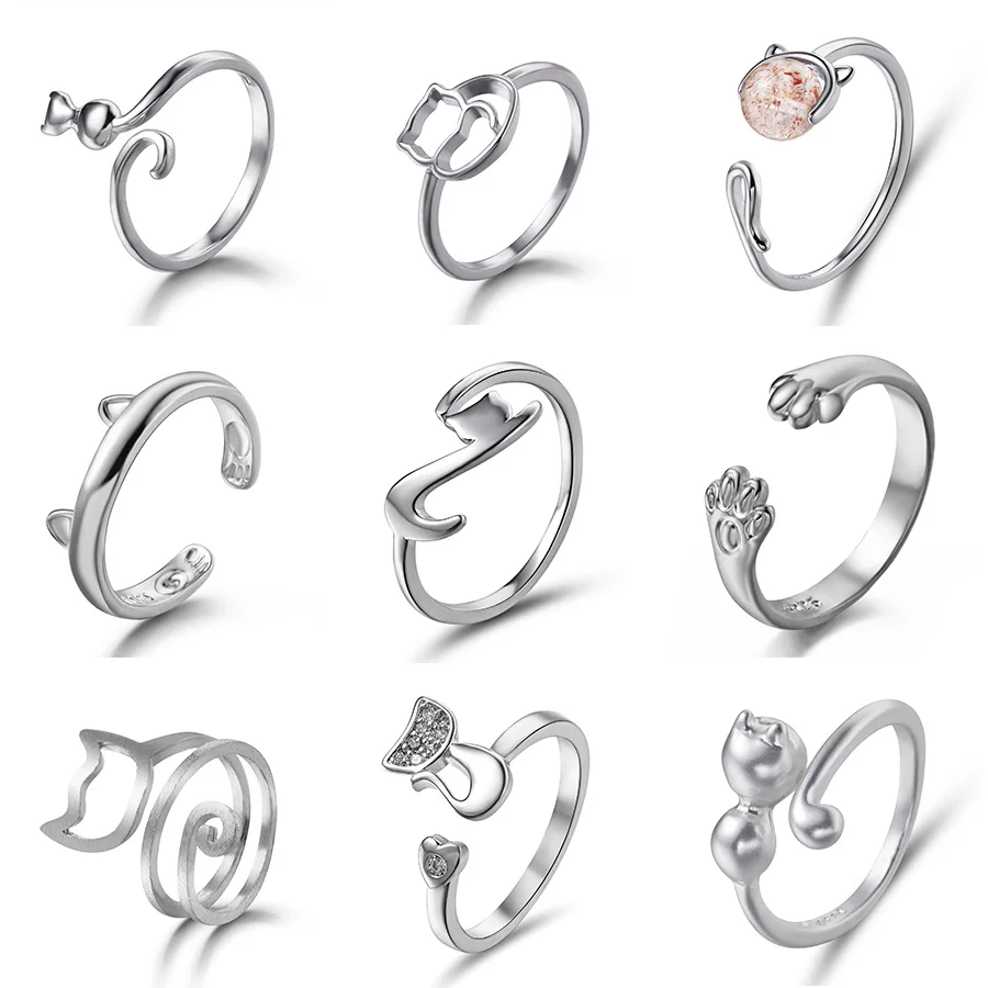 

RINHOO Fashion Cat Ring Matte Kitten Cat Wrap Ring Open Cuff Animal Finger Ring for Young Girl Women Adjustable Ring