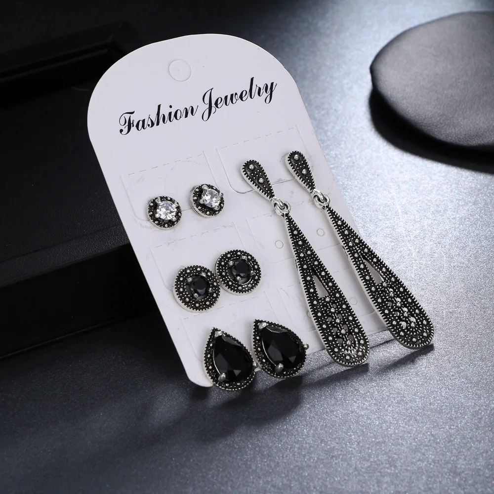 Women Bohemian Crystal Earrings Vintage Stud Set for Boucle D'oreille Jewelry Dazzling Cubic Zirconia Brincos | Украшения и