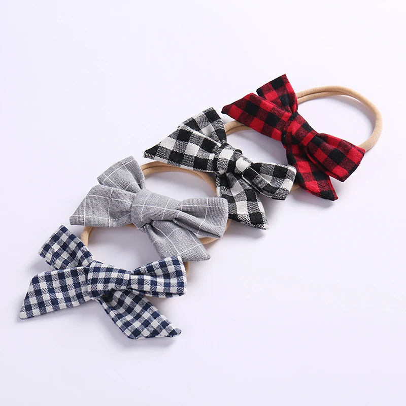 5pcs Cute Newbron Baby Girls Nylon Headbands Fashion Bowknot Plaid Cotton Head Bands Infants Stretchy Wraps | Мать и ребенок
