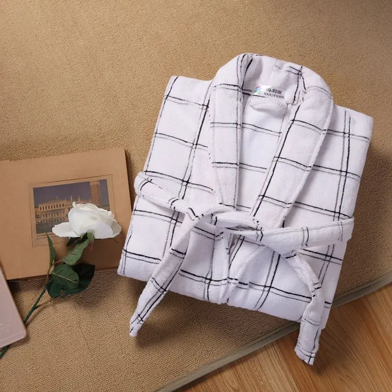 DOUBLE GRID WHITE Хлопковый Халат для женщин и мужчин, одежда для сна, ночная рубашка для девочек, одеяло, полотенце, халат, утепленный, для влюбленных, длинный, мягкий, Осень-зима - Цвет: DOUBLE GRID WHITE