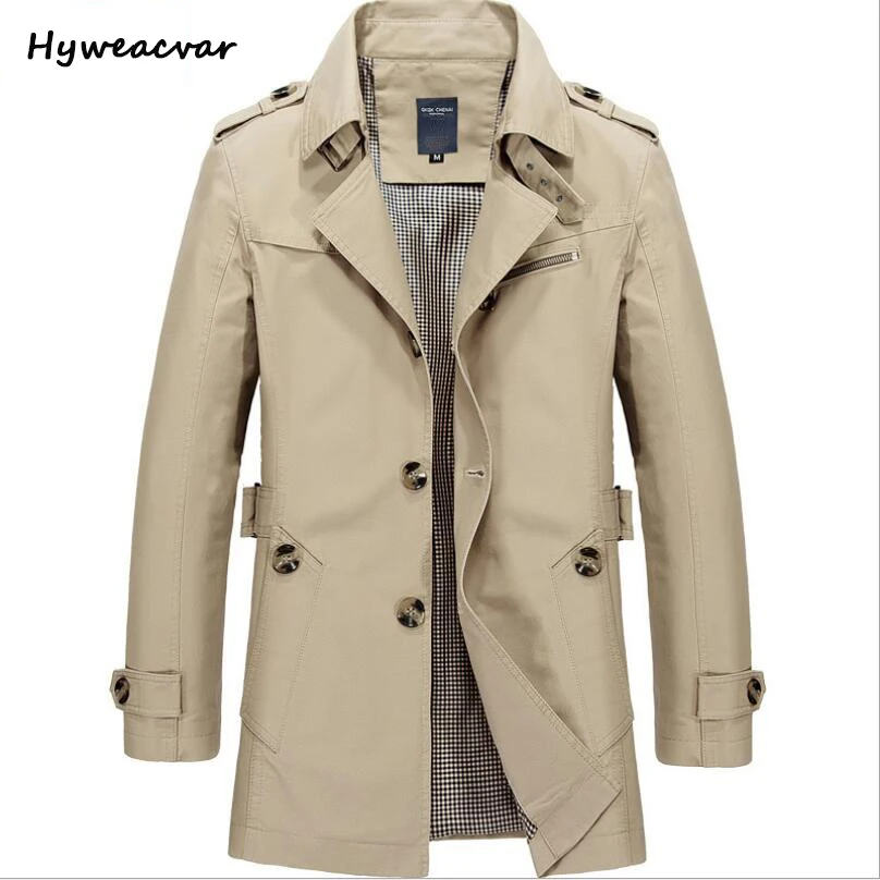 Мужской Хлопковый тренч HYWEACVAR Повседневная ветровка на весну и осень|cotton trench coat