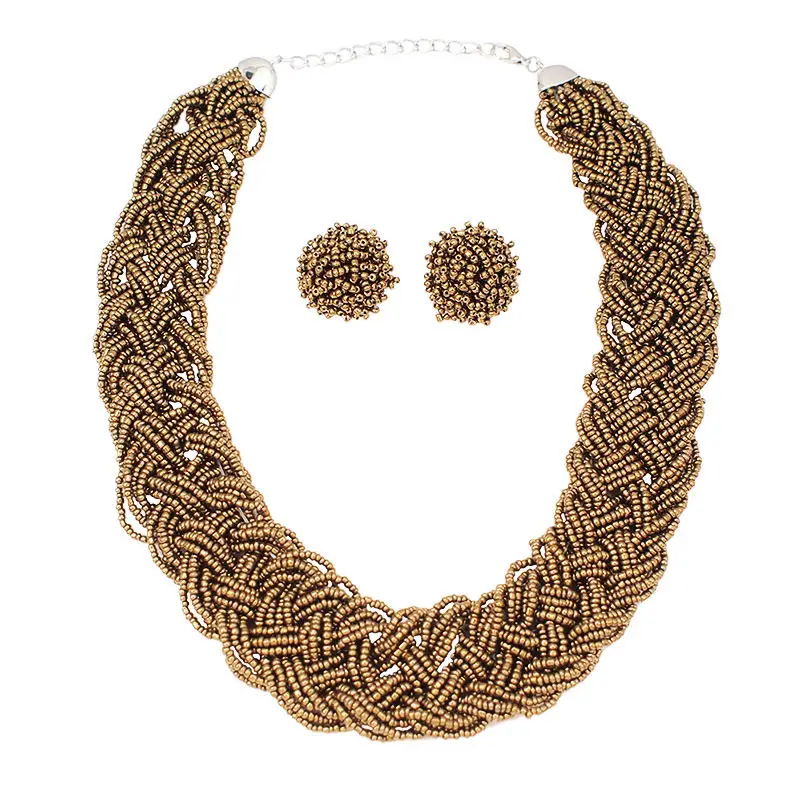Brown Necklace MANILAI, ручной работы, из смолы, из бисера, массивное ожерелье, наборы, бохо, Массивный воротник, колье, ожерелье, Комплект сережек для женщин, ювелирное изделие - Окраска металла: Brown Necklace