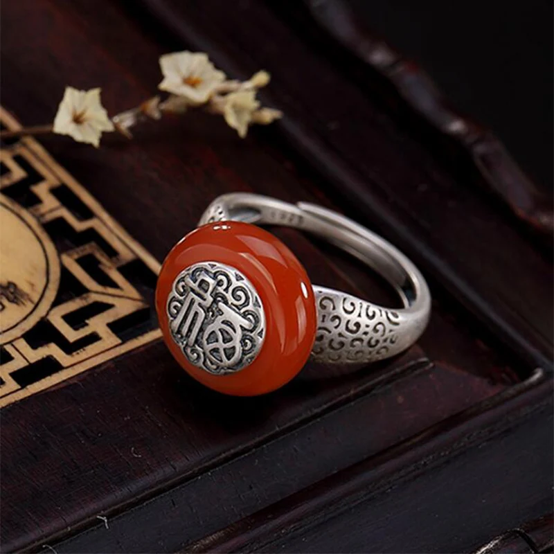 Женское регулируемое кольцо из серебра 2019 пробы с мозаикой агата|Кольца| |