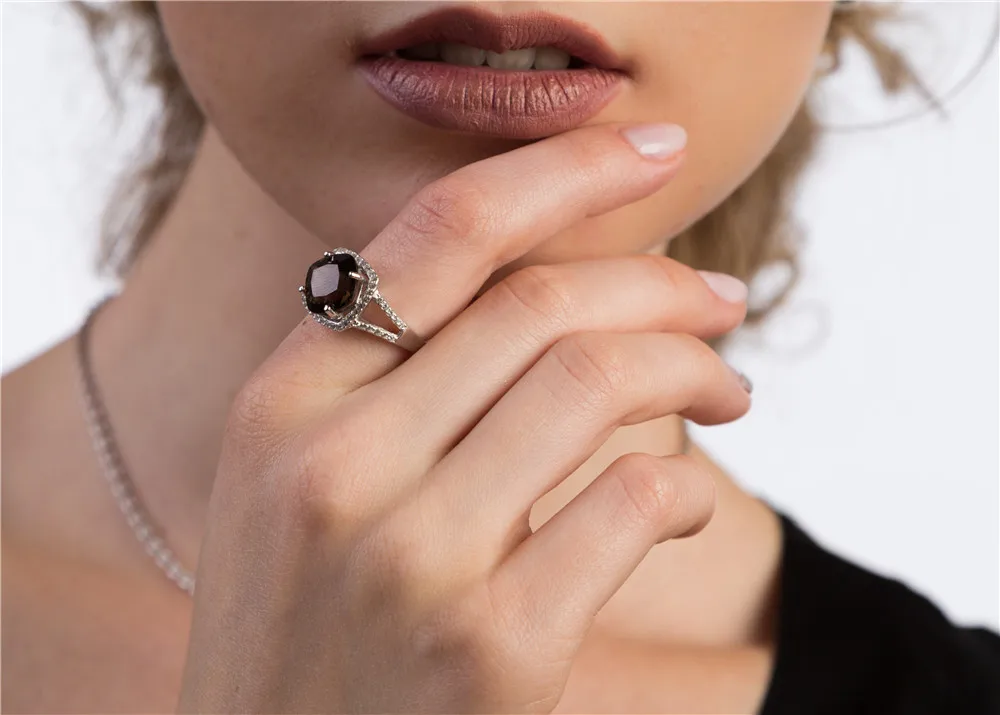 GEM'S BALLET, 5.22Ct, натуральный дымчатый кварц, обручальные кольца, одноцветные, 925 пробы, серебро, Винтажное кольцо с драгоценным камнем, модное ювелирное изделие для женщин