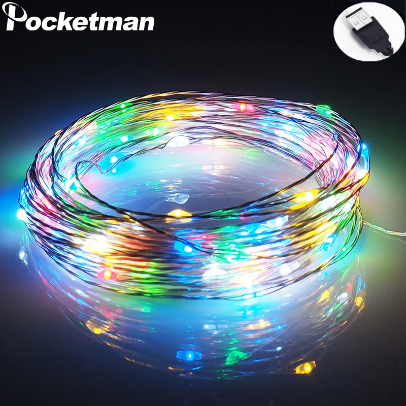 Светодиодный гирлянды 10 м 33 фута 5 в питание от USB для улицы теплый белый/RGB