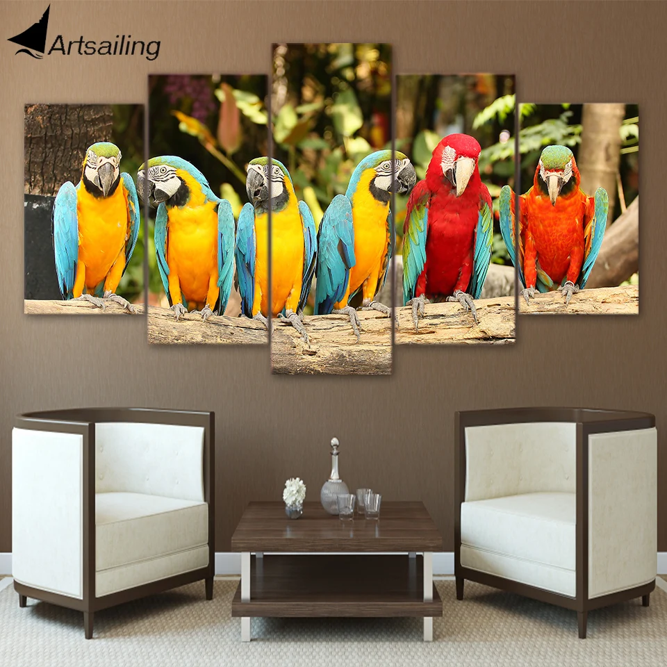 5 шт. настенные картины с изображением попугая|picture for living room|wall pictures5 piece canvas art |