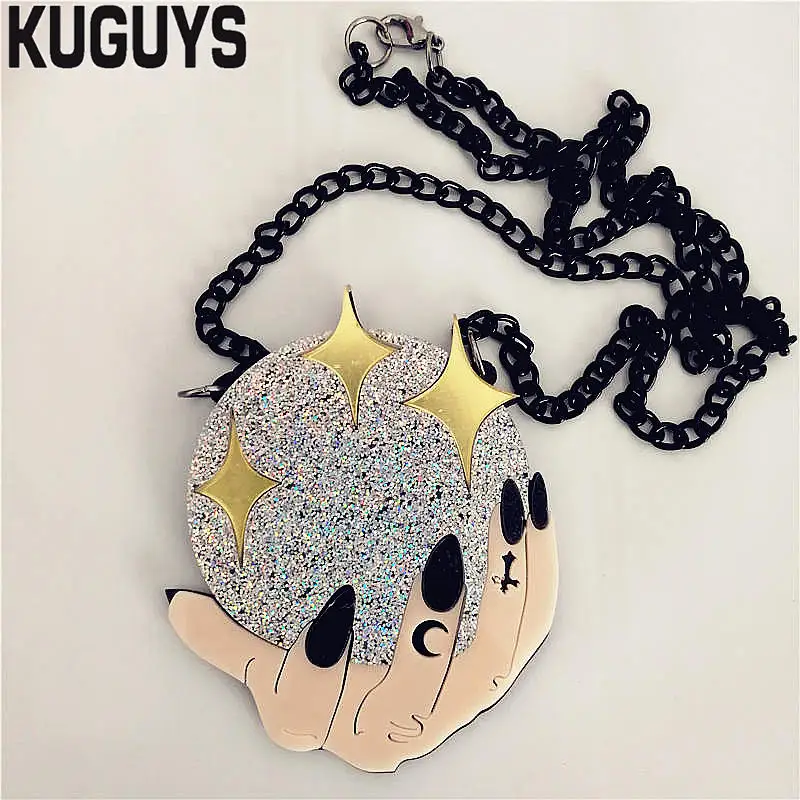 KUGUYS модные акриловые украшения на заказ женские acryl Dazzle цвет шар кулон ожерелье Черная цепочка хип-хоп рок ожерелье s