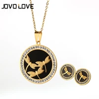 fashion butterfly gold for women necklaces earrings set round shape stainless steel dragonfly pendant necklace jewelry gift new