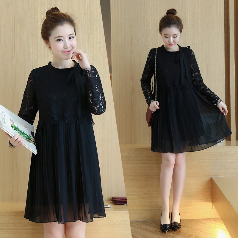 Женское кружевное платье с длинным рукавом элегантное базовое для беременных