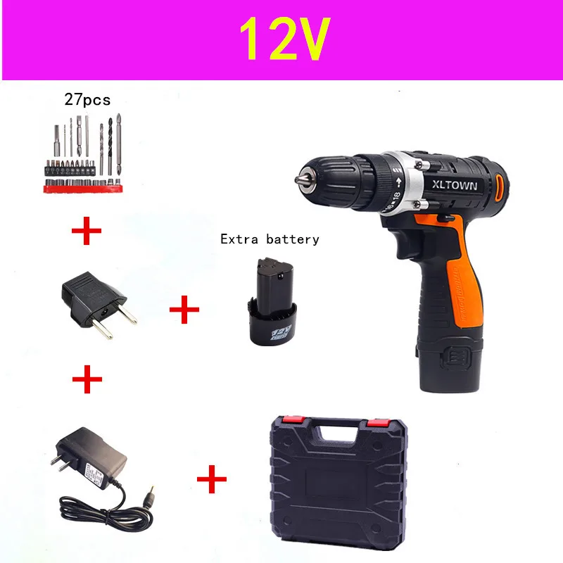 12V C XLTOWN 12/16. 8/21V аккумуляторная электрическая дрель мульти-Функция Перезаряжаемые литий Батарея электрическая отвертка Бытовая електричюеского инструмента - Цвет: 12V C