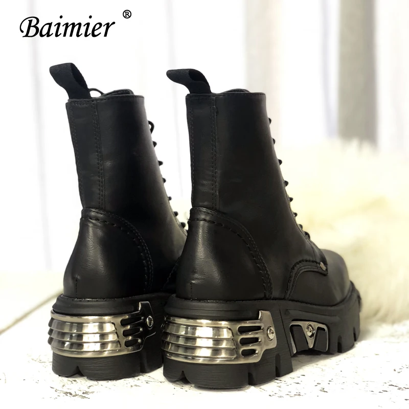 Черные кожаные ботильоны Baimier для женщин женские ботинки на шнуровке модные