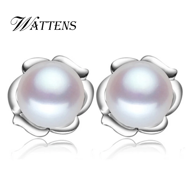 

WATTENS 2018 Новый речной натуральный жемчуг серьги для женщин, 925 стерлингового серебра серьги гвоздики ювелирные серьги с жемчужинами, подароч...