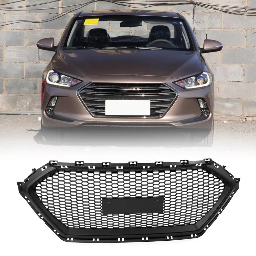 Передняя решетка для Hyundai Elantra матовая черная сетчатая переднего бампера