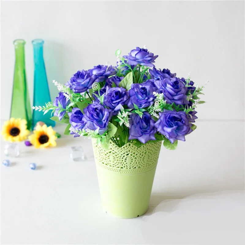 blue Meldel Искусственные цветы 30 см Высокое качество шелка с цветочным рисунком розы Букет для вечерние дома Свадьба Искусственный цветок для декорирования ветви - Цвет: blue