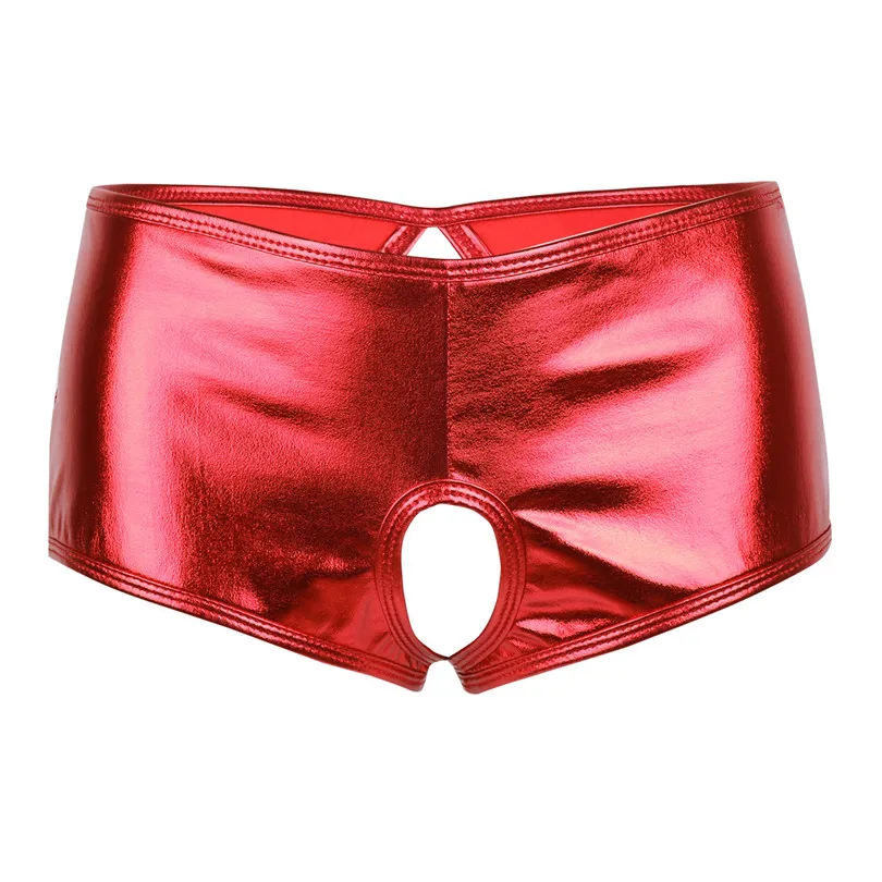 Red IEFiEL новейшая мода Wetlook искусственная кожа с вырезами бикини нижнее белье трусики в форме треугольника Шорты для сна - Цвет: Red
