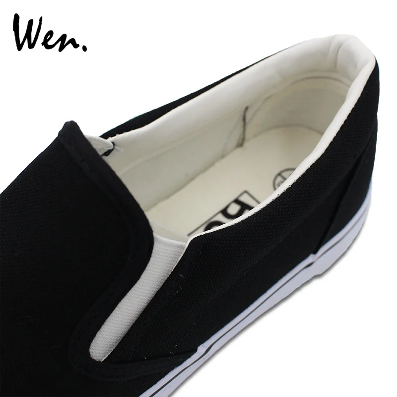 Холщовые кроссовки Wen белого и черного цвета без шнуровки дизайн военного
