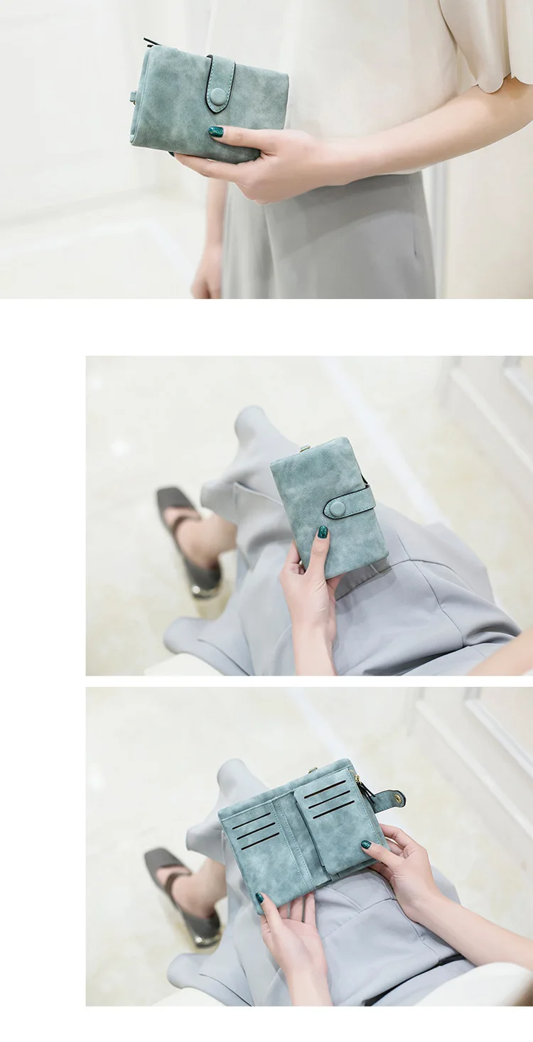 Женский кожаный бумажник, матовый кошелек, короткий, Cartera Mujer, милый, три раза, много карт, женский кошелек