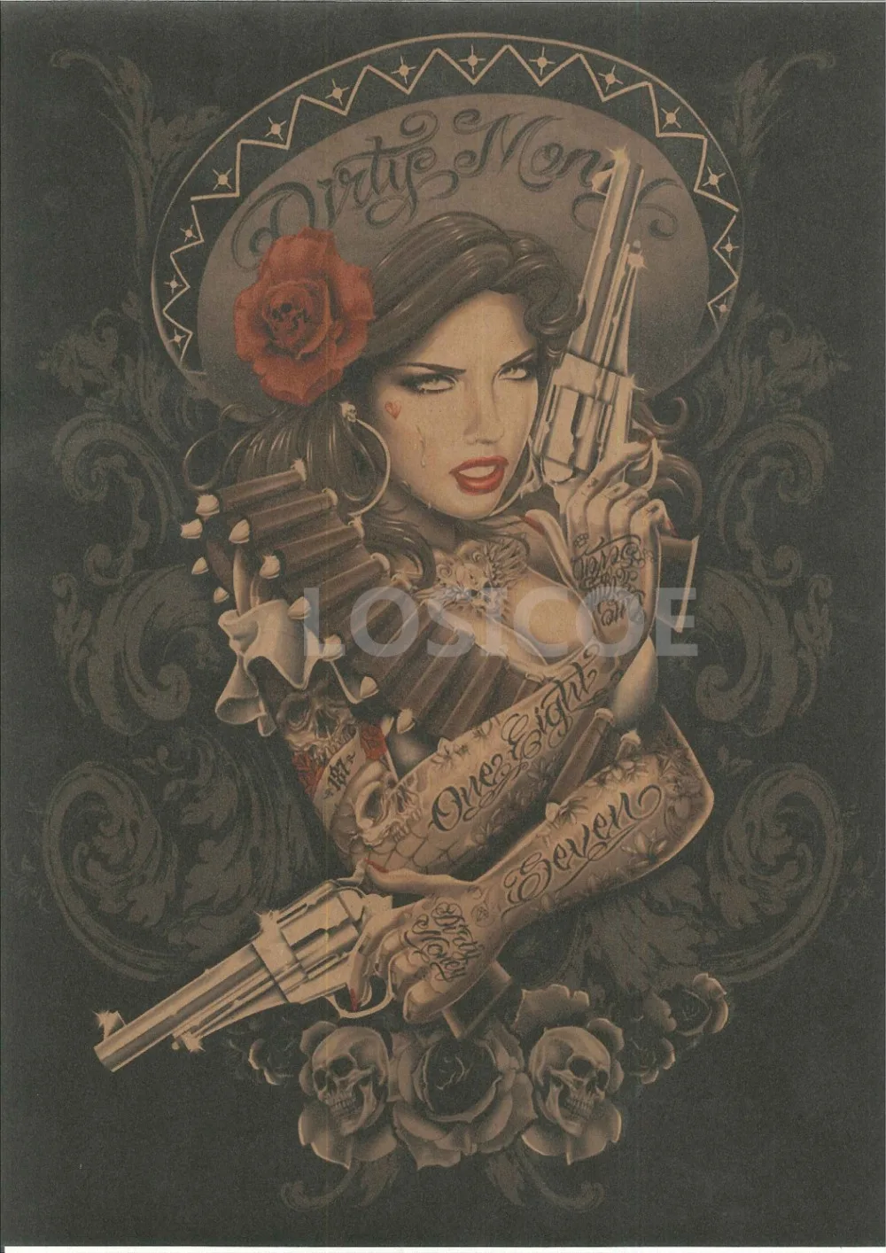 Женские ковбойские ностальгические ретро крафт бумага дизайн татуировки